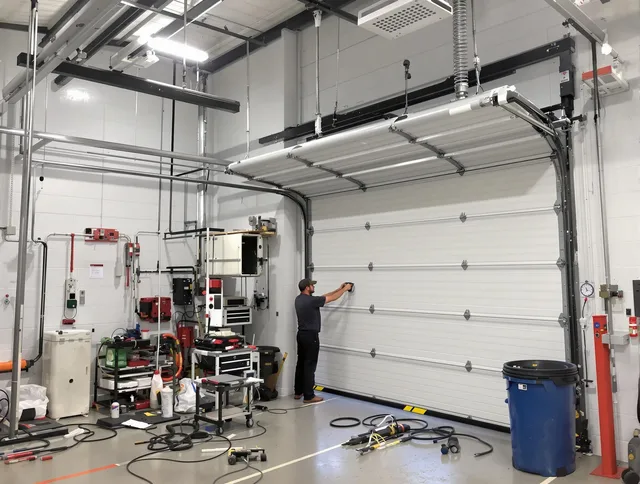 East Lyme Garage Door Repair certified technician performing commercial door repair at a East Lyme business facility