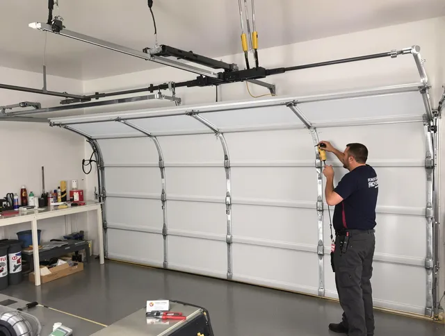 East Lyme Garage Door Repair certified technician performing overhead door system repair in East Lyme