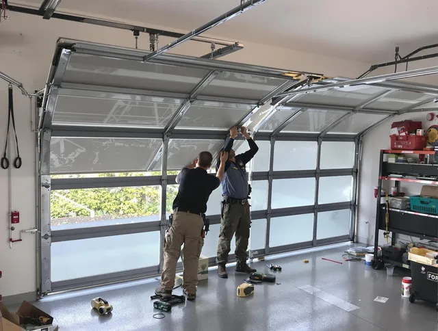 East Lyme Garage Door Repair expert performing precise panel replacement on East Lyme garage door